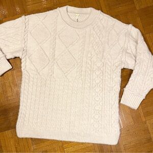 Free People Leslie Cable Knit Oversized Chunky Sweater Ivory White Size XS/S/M